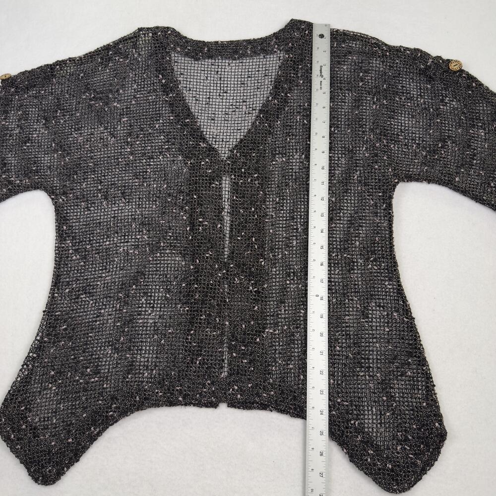 LULU B Boucle Mesh Topper Jacket Sheer Wood Button Lagenlook Boho Black Size M - Picture 6 of 14